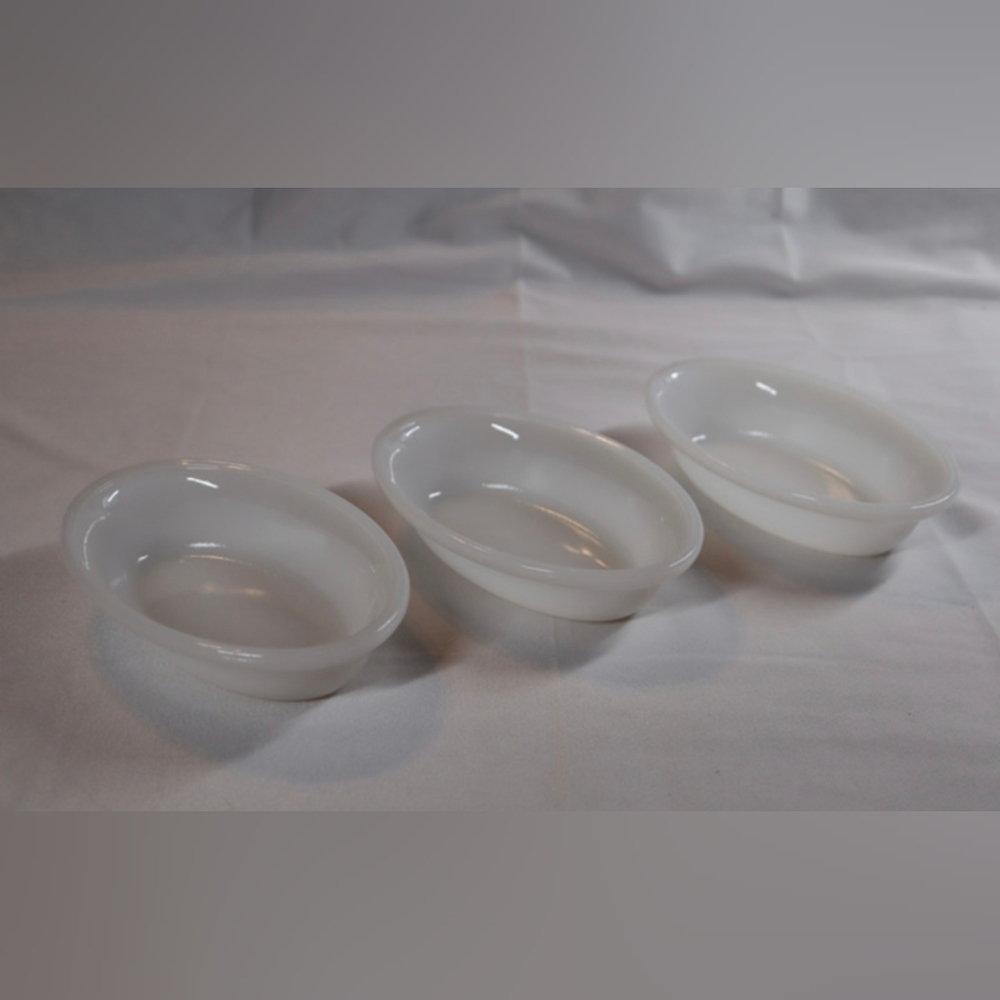 Vintage Glasbake #475 Milk Glass White Oval Au Gratin Dishes 3 Pc